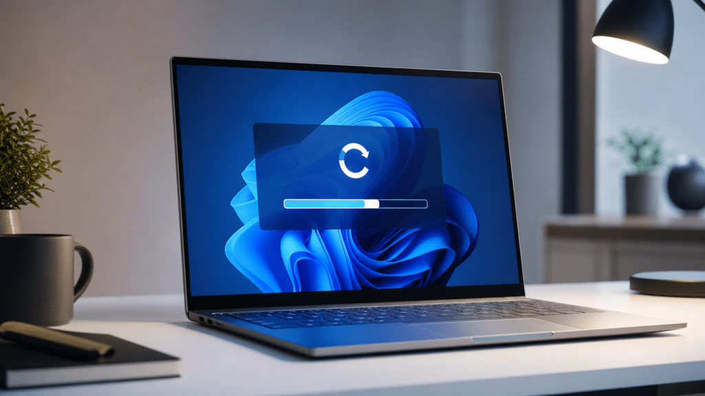 écran de mise à jour Windows 10 vers Windows 11 sur un ordinateur portable