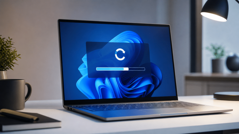 écran de mise à jour Windows 10 vers Windows 11 sur un ordinateur portable