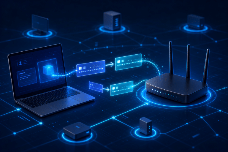 Schéma abstrait d’un réseau local reliant une adresse IP à une adresse MAC avec ARP