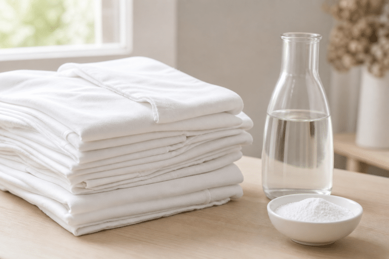 Linge blanc avec bicarbonate de soude et vinaigre blanc