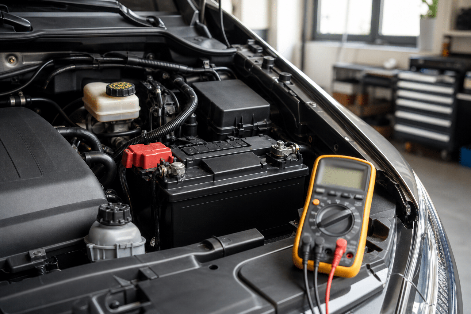 Test d'une batterie de voiture avec un multimètre