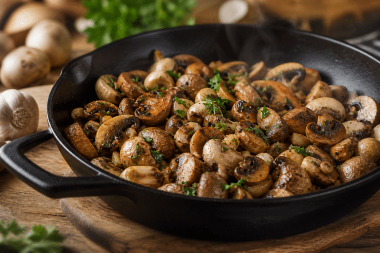 Champignons dorés à la poêle avec ail et persil