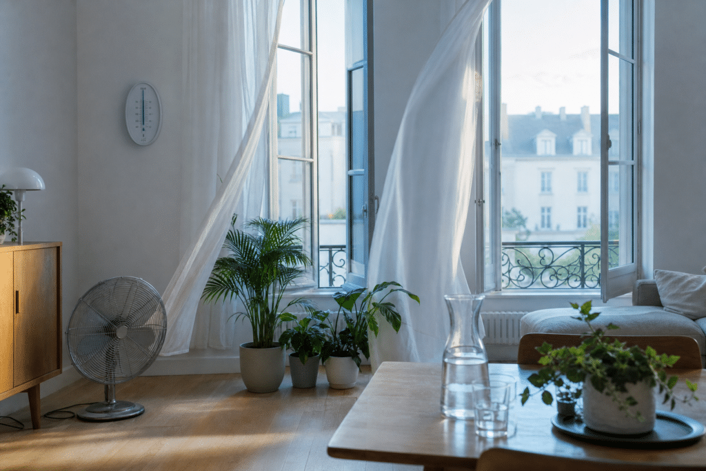 Appartement aéré au matin après la fin de la canicule