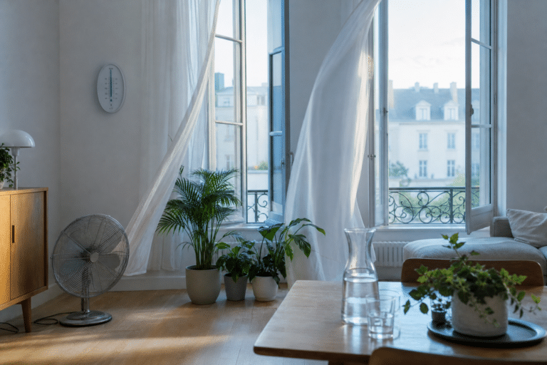 Appartement aéré au matin après la fin de la canicule
