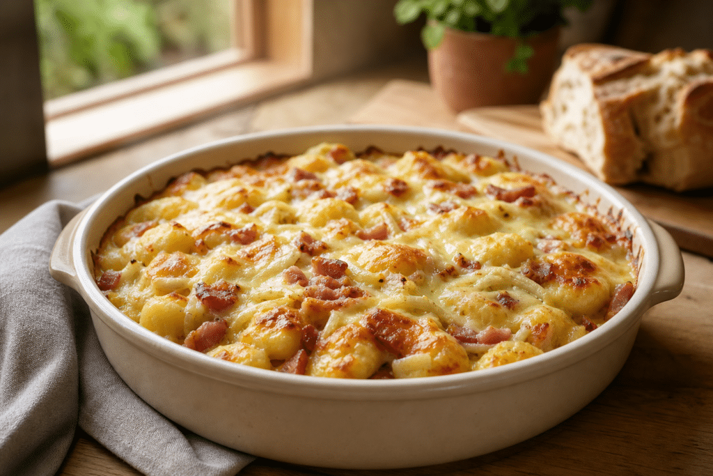 Gnocchiflette gratinée dans un plat familial