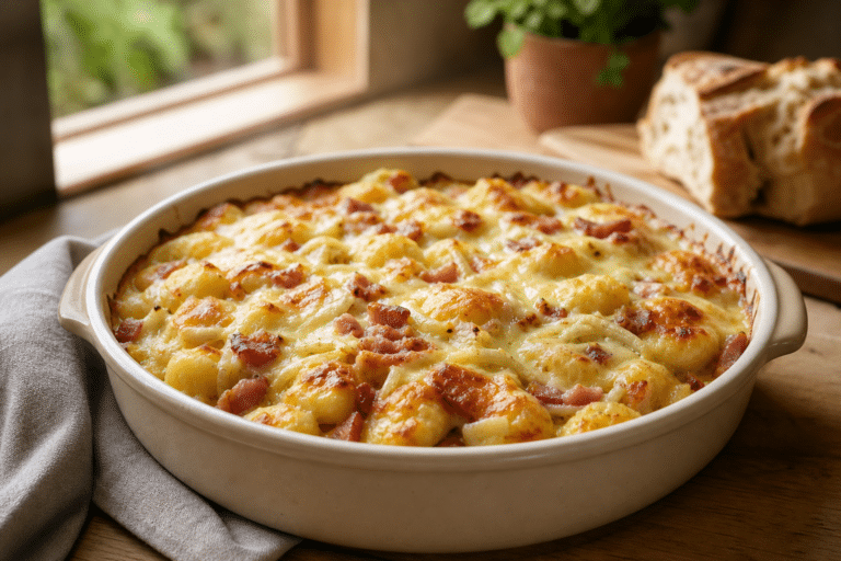 Gnocchiflette gratinée dans un plat familial