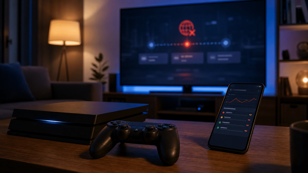 Console de jeu et écran de connexion interrompue pendant une panne du PlayStation Network