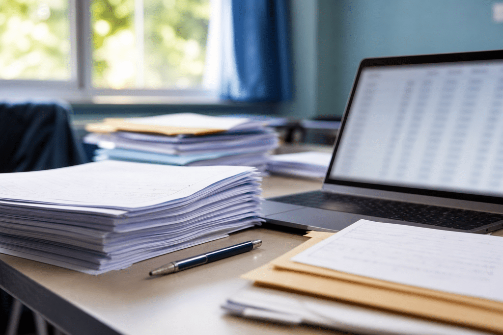 Copies d’examen et ordinateur pour consulter les résultats du brevet 2026