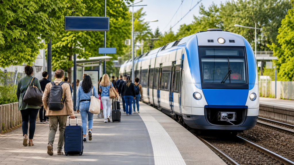 Train de banlieue en gare pour rejoindre Fontainebleau depuis Paris