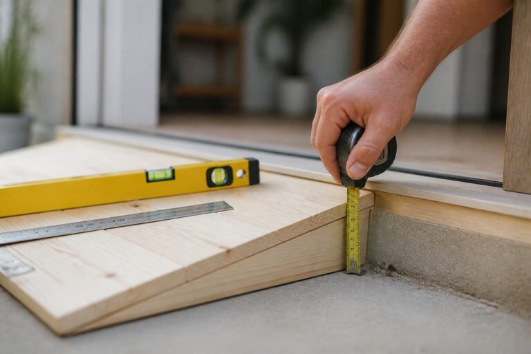 Mesure d'une différence de hauteur avec un niveau et un mètre pour calculer une pente