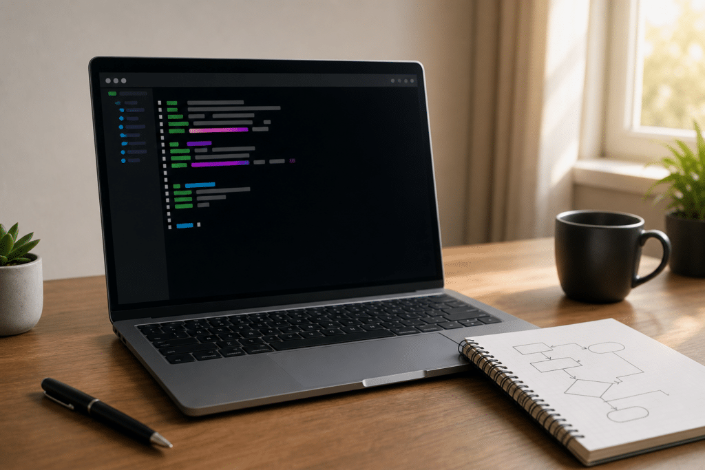 Ordinateur affichant un terminal pour lancer un script Bash