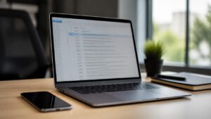 Boîte mail ouverte sur ordinateur portable pour vérifier la lecture d'un message