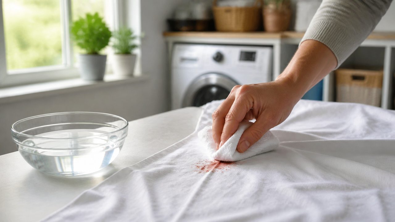 Nettoyage d'une tache de sang sur un drap blanc avec de l'eau froide