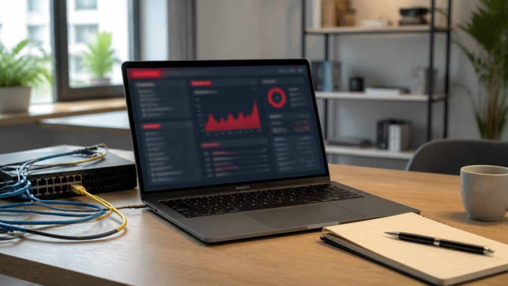 Ordinateur affichant un tableau de bord serveur en alerte, utilisé pour diagnostiquer une HTTP error 500