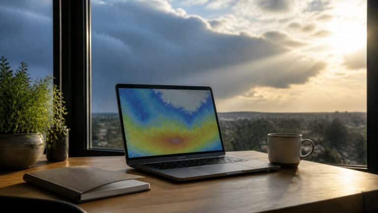 Carte météo consultée devant un ciel changeant pour comprendre une masse d'air