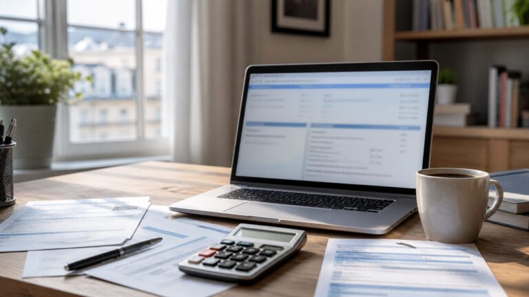 Documents fiscaux, ordinateur et calculatrice pour comprendre le plafond des impôts