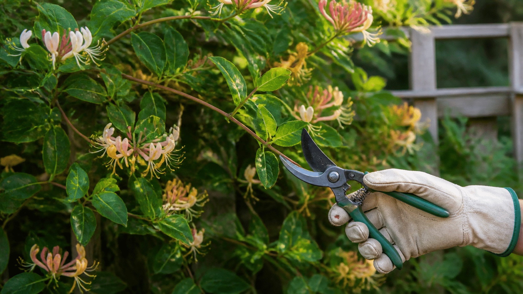 Taille du chèvrefeuille avec un sécateur dans un jardin