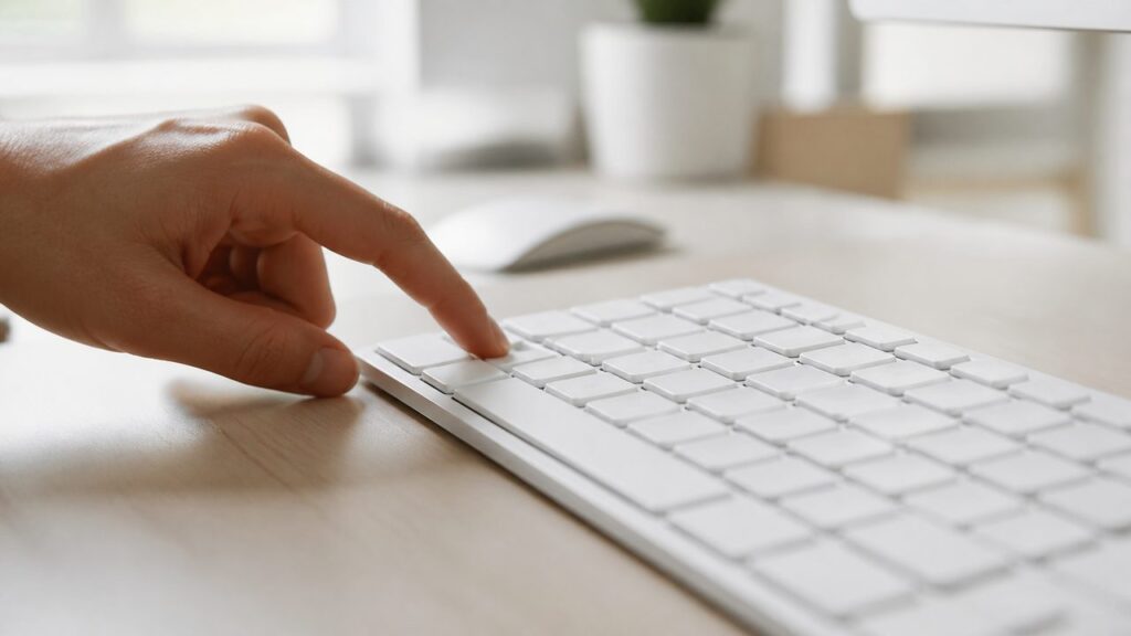 Main près de la zone gauche d’un clavier d’ordinateur