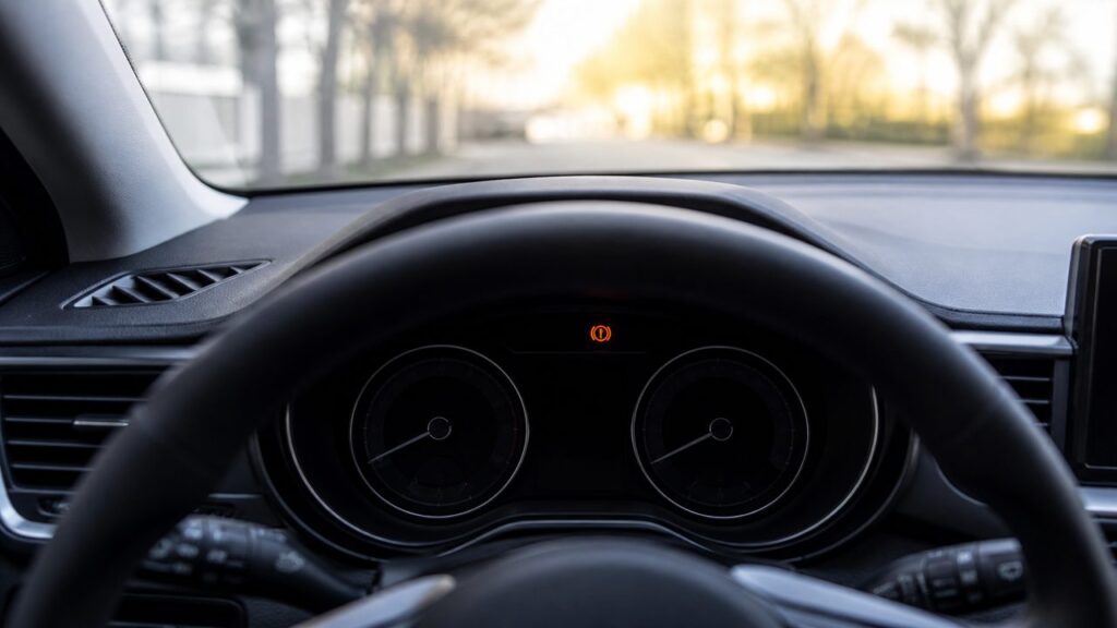 Tableau de bord de voiture avec voyant de freinage allumé